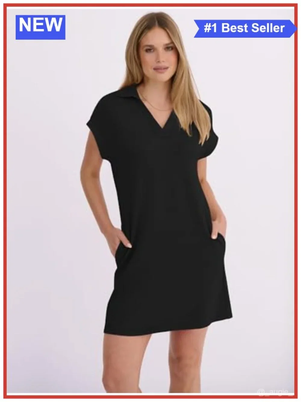 Women's Casual V Neck Mini Shirt Dress with Pockets Cap Sleeve Summer Vacation